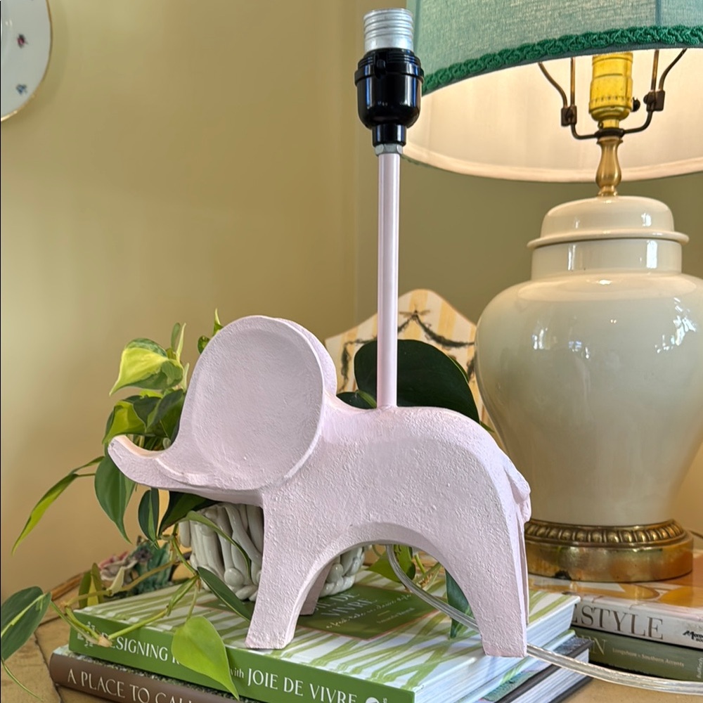 Ellie elephant lamp. Pink safaveh. Lamp only (no shade)